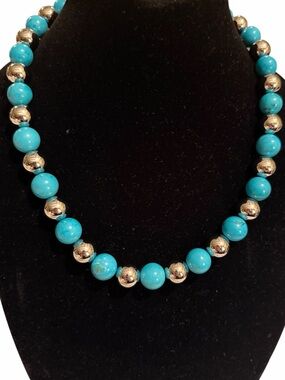 Milor Stainless Steel & Blue Turquoise Ball Bead Necklace